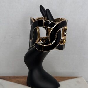 Vintage Aldo Wide Bracelet Black & Bronze Stretch Cuff Statement lot C53